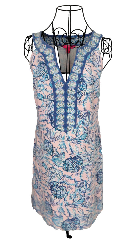 Lilly Pulitzer Dress Womens Sz S Seashells Pink & Blue