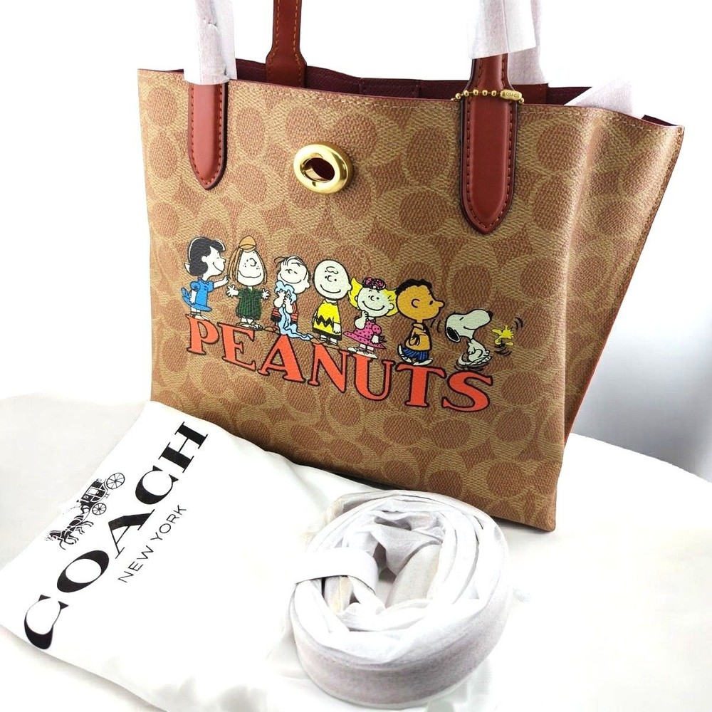 COACH x PEANUTS Willow Tote Bag Snoopy Signature Canvas 2-Way New