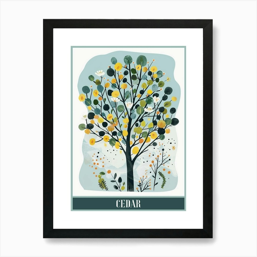Cedar Tree Flat Illustration Framed Wall Art Poster Canvas Print