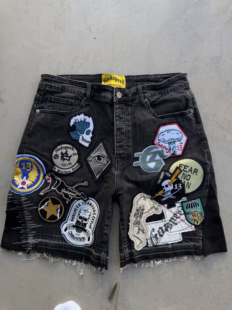 Godspeed Patchwork Denim Shorts Black V2 Size 36 Men’s Designer Streetwear