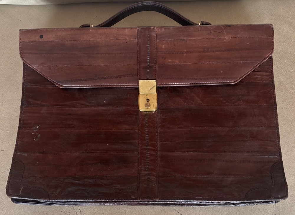 Vintage Genuine Eel Skin Briefcase With Gold Toned Clasp Made In Korea