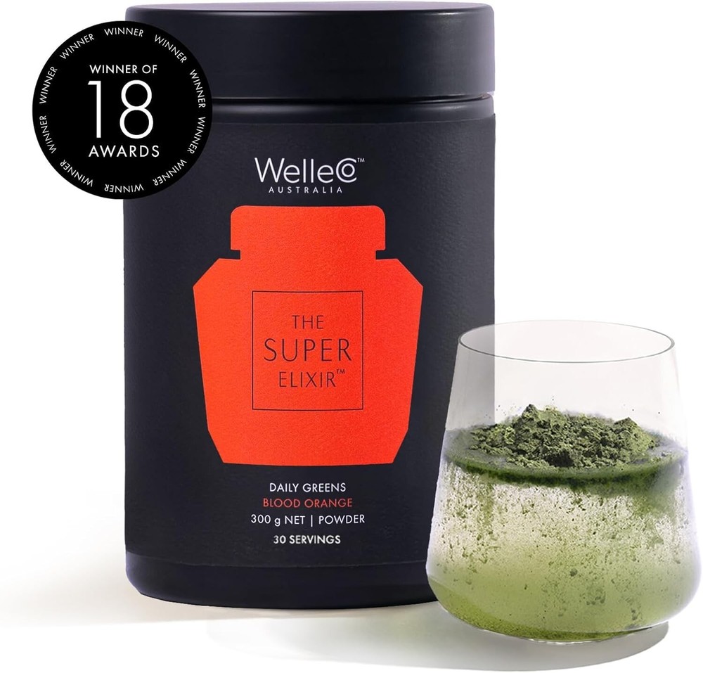 WelleCo The Super Elixir Daily Green Powder - Hair & Nail, Blood Orange, 10.5 oz