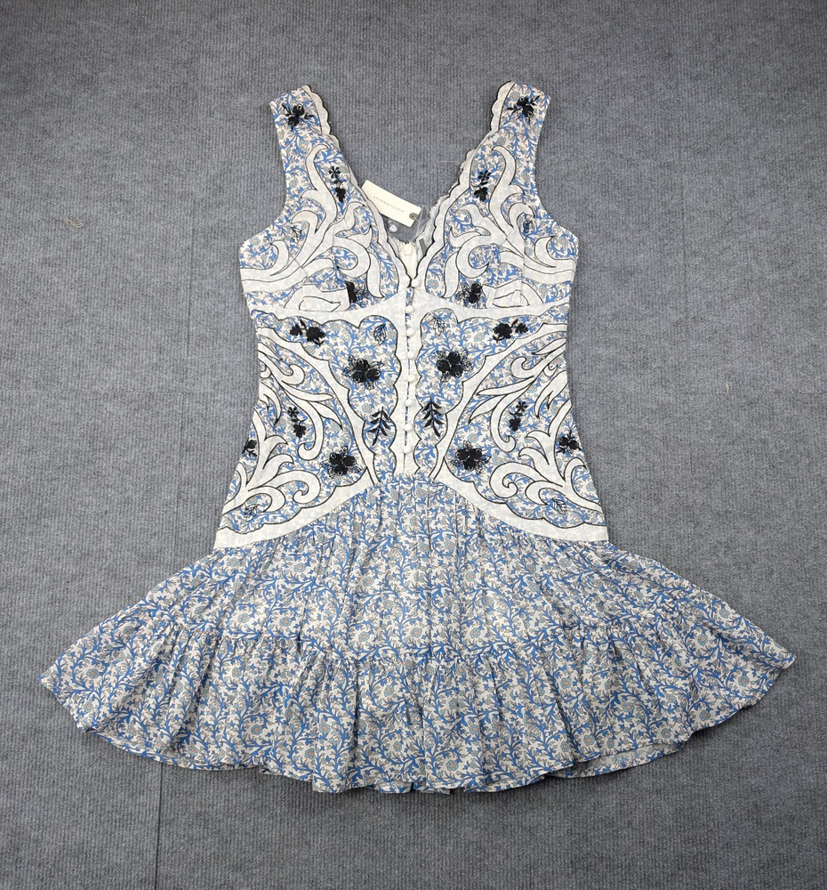 Anthropologie Mini Dress Womens Small Floral Coastal Cowgirl Cottage Drop Waist