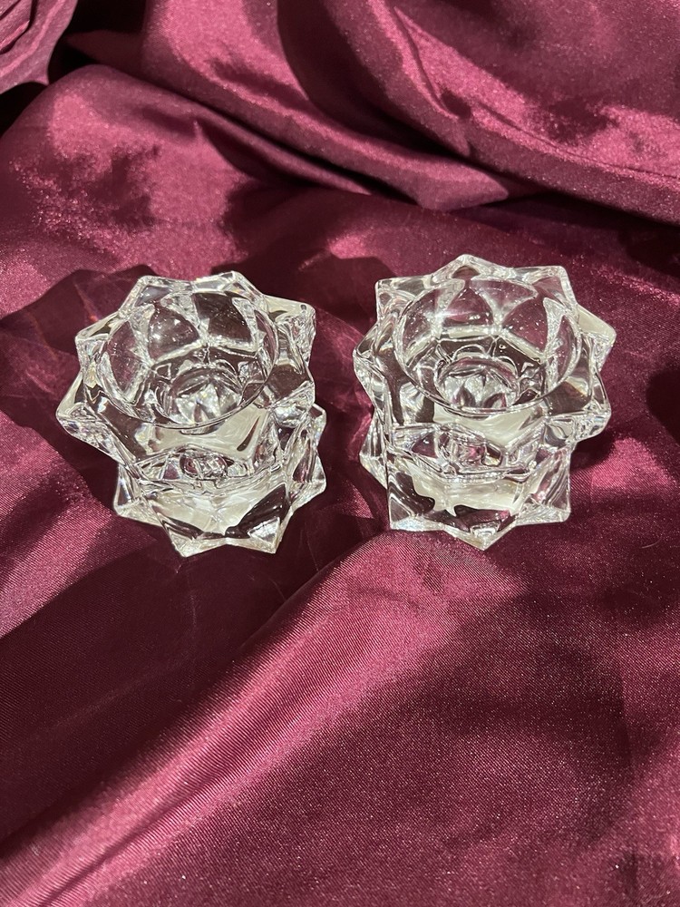 MIKASA “Starburst” Lead Crystal Glass Votive/Taper Candle Holders Set Of 2