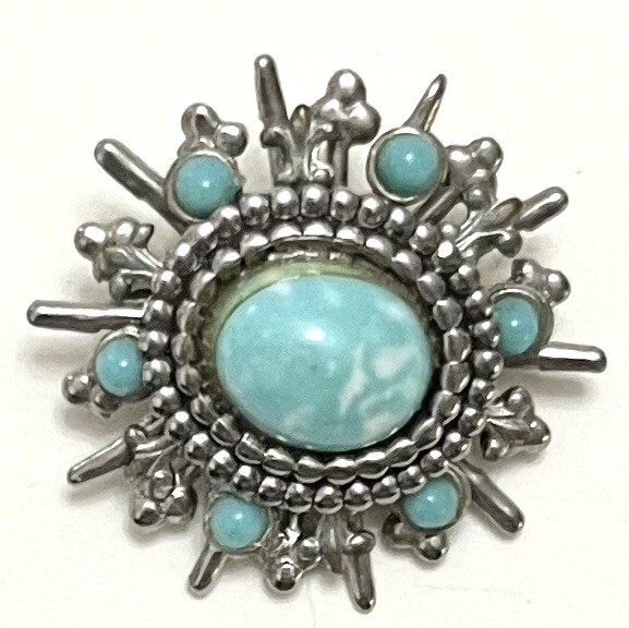 Vintage Faux Turquoise Silver Tone Scatter Pin Brooch Small 1 in Women’s Jewelry