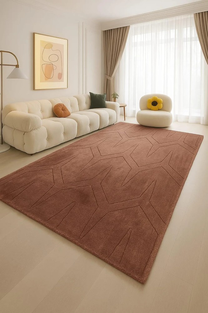 Modern Hand-Tufted Wool Rug Color Rust Luxury Handmade Area Design Carpet Rug
