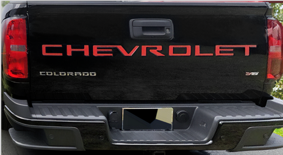 VINYL: Gloss Red Tailgate Letters Inserts Chevrolet Colorado 2021 2022