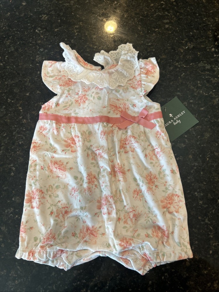 Laura Ashley Baby Floral Lace Romper with Bow Detail 6-9 Months