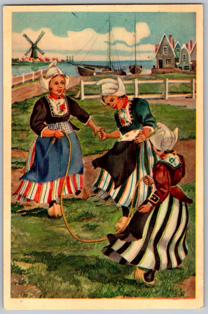 Vtg Postcard Girls Jumping Rope Amsterdam, Netherlands 1950s