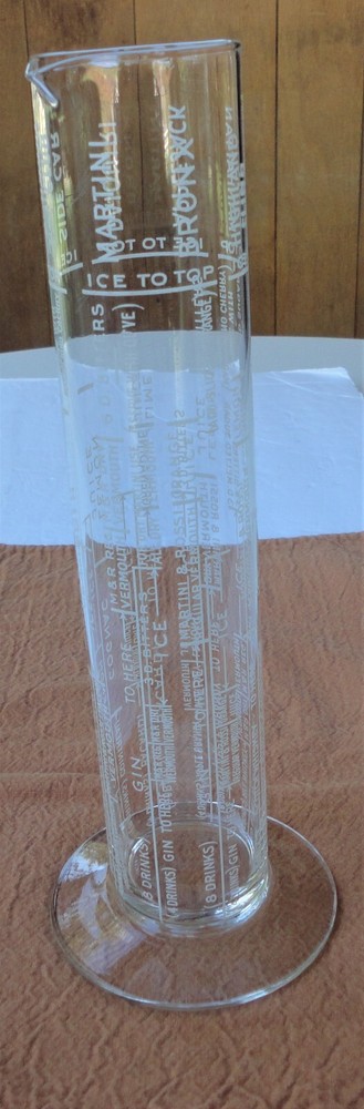Vintage Modern Barware Glass Graduated Cylinder Cocktail Shaker Mixer Recipes