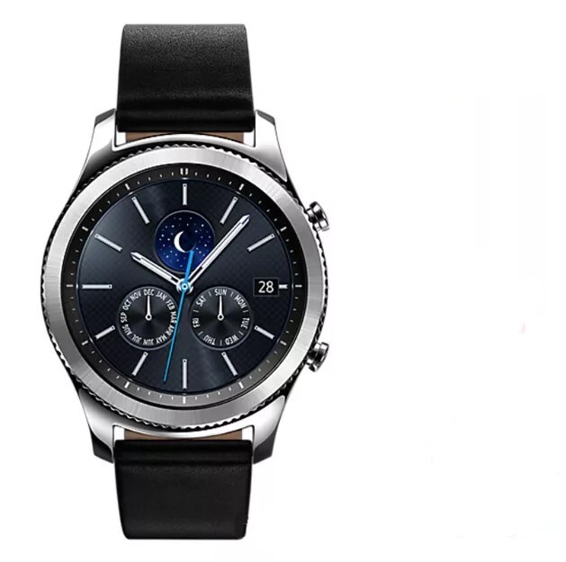Samsung Galaxy Gear S3 46mm Silver Case Leather Black Strap - (Verizon) SM-R775V