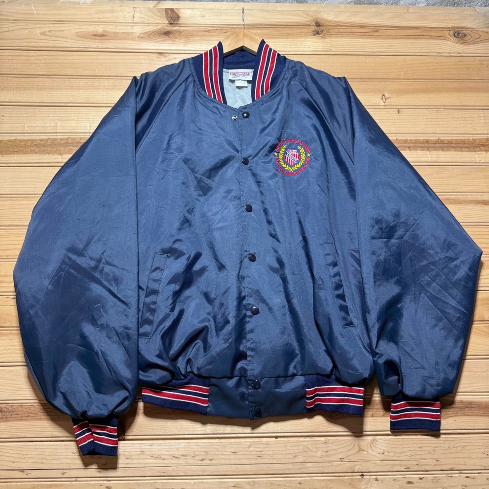 Vintage 80s 90s AAU USA National Karate Program Coach Satin Bomber Jacket  XL