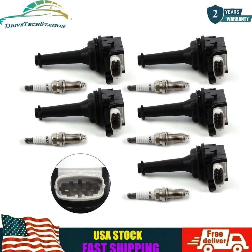 5pcs ignition coils and iridium spark plugs for 2008-2012 Volvo C30 UF517 6619