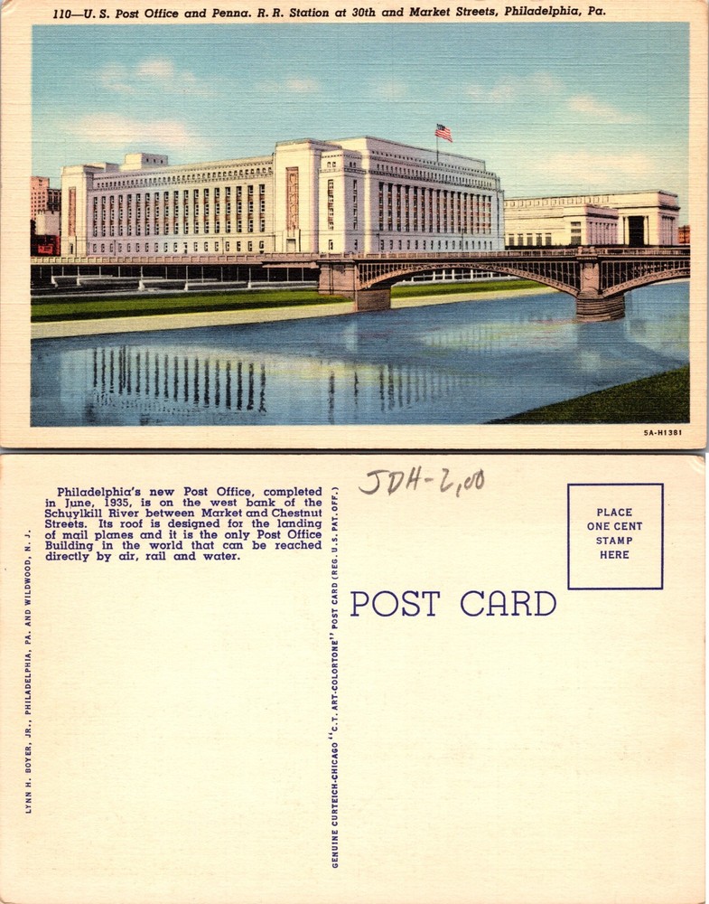 US Post Office Pennsylvania Railroad Station Philadelphia PA Postcard