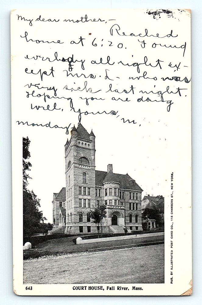 Courthouse Fall River Massachusetts 1904 Street View Antique Postcard E2