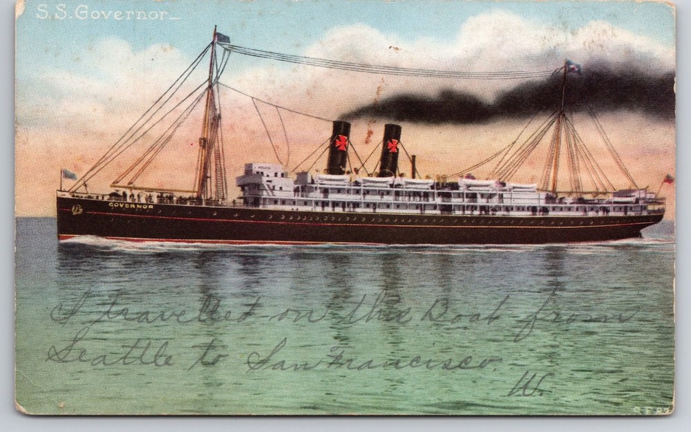 S.S. Governor Steamship Postcard Seattle San Francisco Pacific Novelty Co.