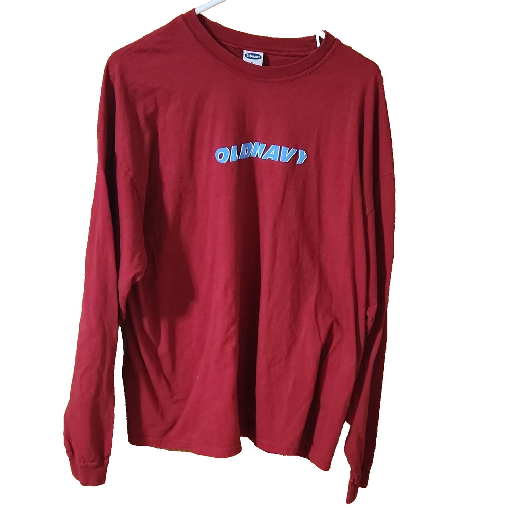 Old Navy Men's Red XL Logo Crew Neck Long Sleeve Cotton Graphic T-Shirt