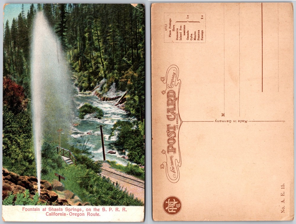 Shasta Springs Fountain SPRR Route River Postcard