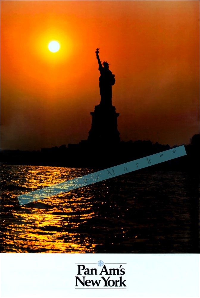 Statue Of Liberty NYC 1980 Pan Am Airline Vintage Poster Print Retro Style Art