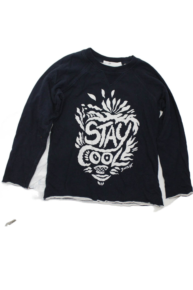 Bonpoint Girls Cotton Graphic Print Long Sleeve Pullover T-Shirt Top Navy Size 6Free Shipping in US $100+ Orders | $6.95 Orders Below