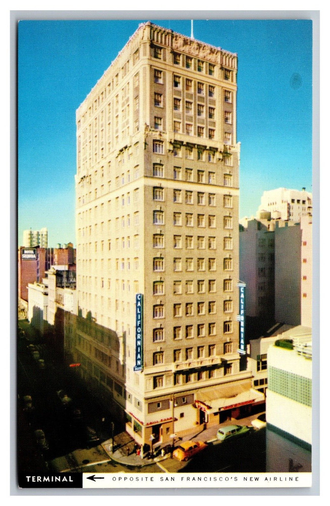 San Francisco CA California The Californian Hotel Aerial View Chrome Postcard