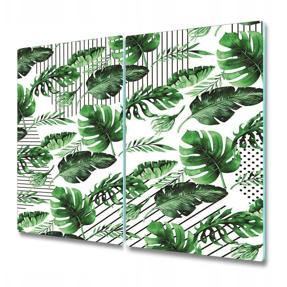 Glass Kitchen Chopping Board Worktop Saver Falling Leaves on Stripes 2x30x52
