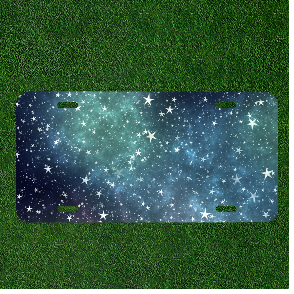Custom Personalized License Plate Auto Tag With Shining Stars In Space Design