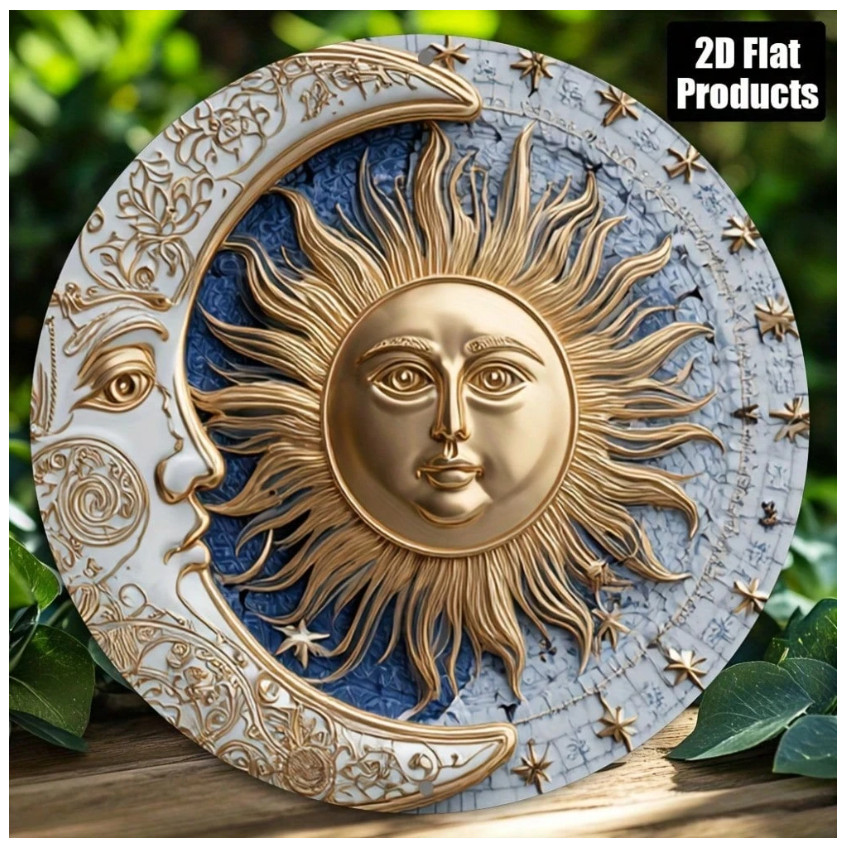 2D Flat Sun Moon Round Aluminum Metal Sign Vintage Wall Art For Home Bar Cafe Of