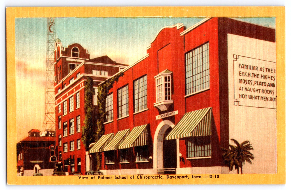 Davenport Iowa IA Palmer School Of Chiropractic Building Vintage Linen Postcard