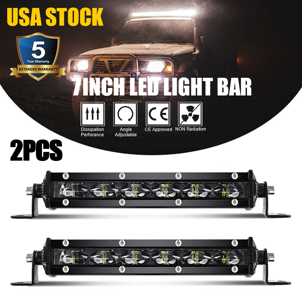 2x 7 inch 60W Work Led Light Bar Spot Beam Combo Lamp For Jeep 4WD Truck SUV ATV