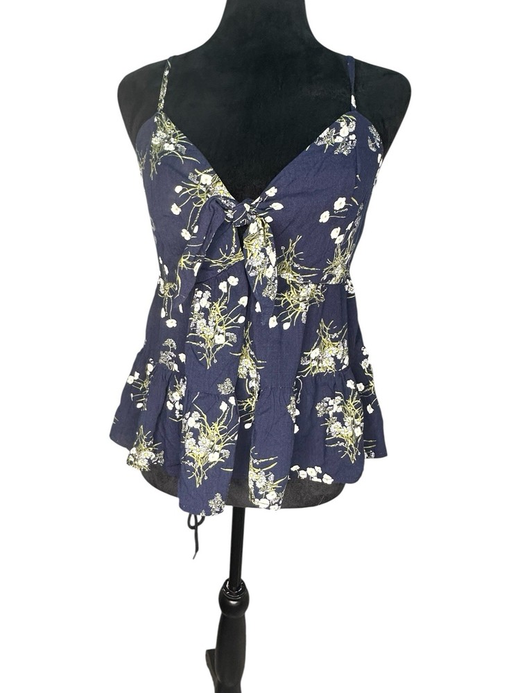 Mi Ami Blue Floral Cami Tank Top – Size S Boho Summer V-Neck