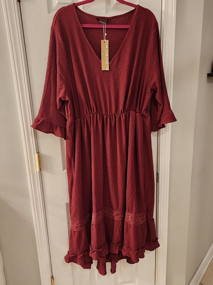 Bloomchic Burgundy Long Ruffle Accent Dress Size 18 - 20