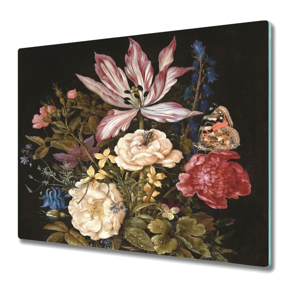 Glass Chopping Board Utensil Board Bouquet of Flowers Dutch Nature Art 60x52