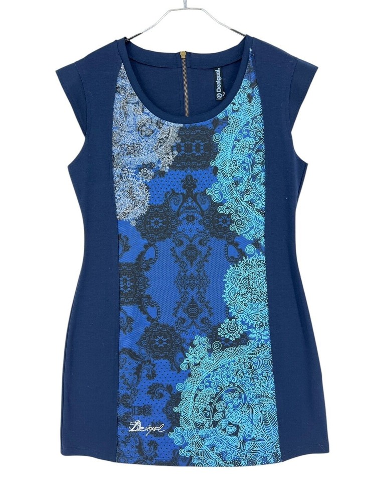 DESIGUAL Round Neck Floral Short Sleeve Dress Women Size XL