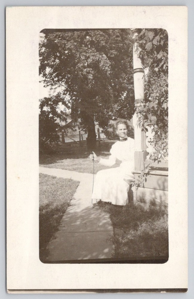 RPPC Woman w/ Cane Outdoor Portrait Antique Real Photo Postcard c1910