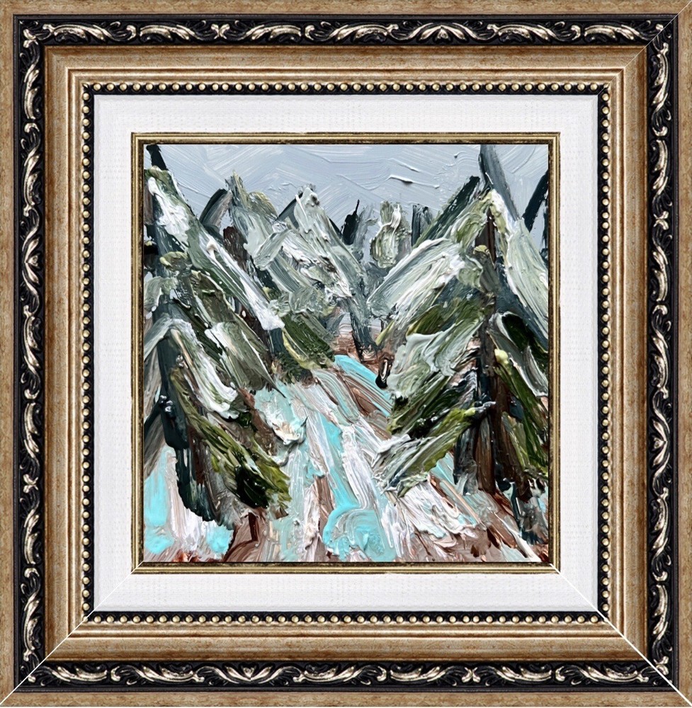 Framed Winter Forest Abstract Oil Painting - Pinery Landscape with Trees-image