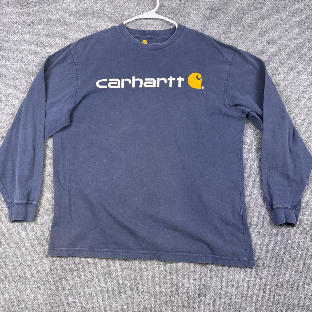 Carhartt Mens Long Sleeve Graphic T-Shirt Navy Blue Original Fit Large Logo L