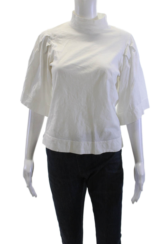 T.LA Womens Basic White Cotton Mock Neck Short Sleeve Blouse Size SFree Shipping in US $100+ Orders | $6.95 Orders Below