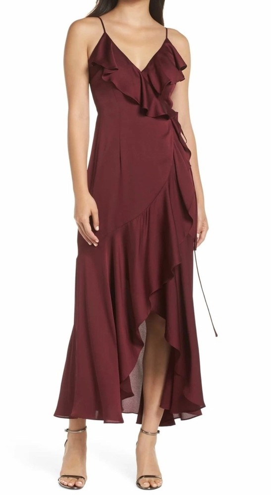 Express Womens Satin Ruffle Wrap Dress Size M