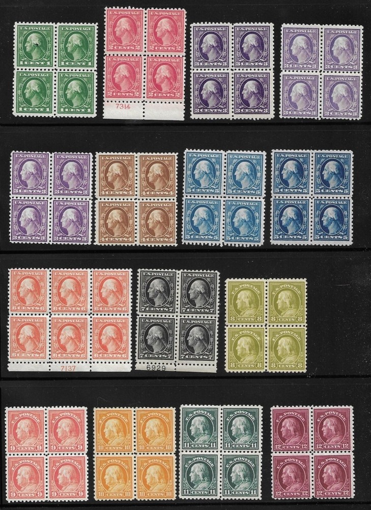 1914-15 Scott 424-437 Mint VF/F Plate Block of Four Stamps