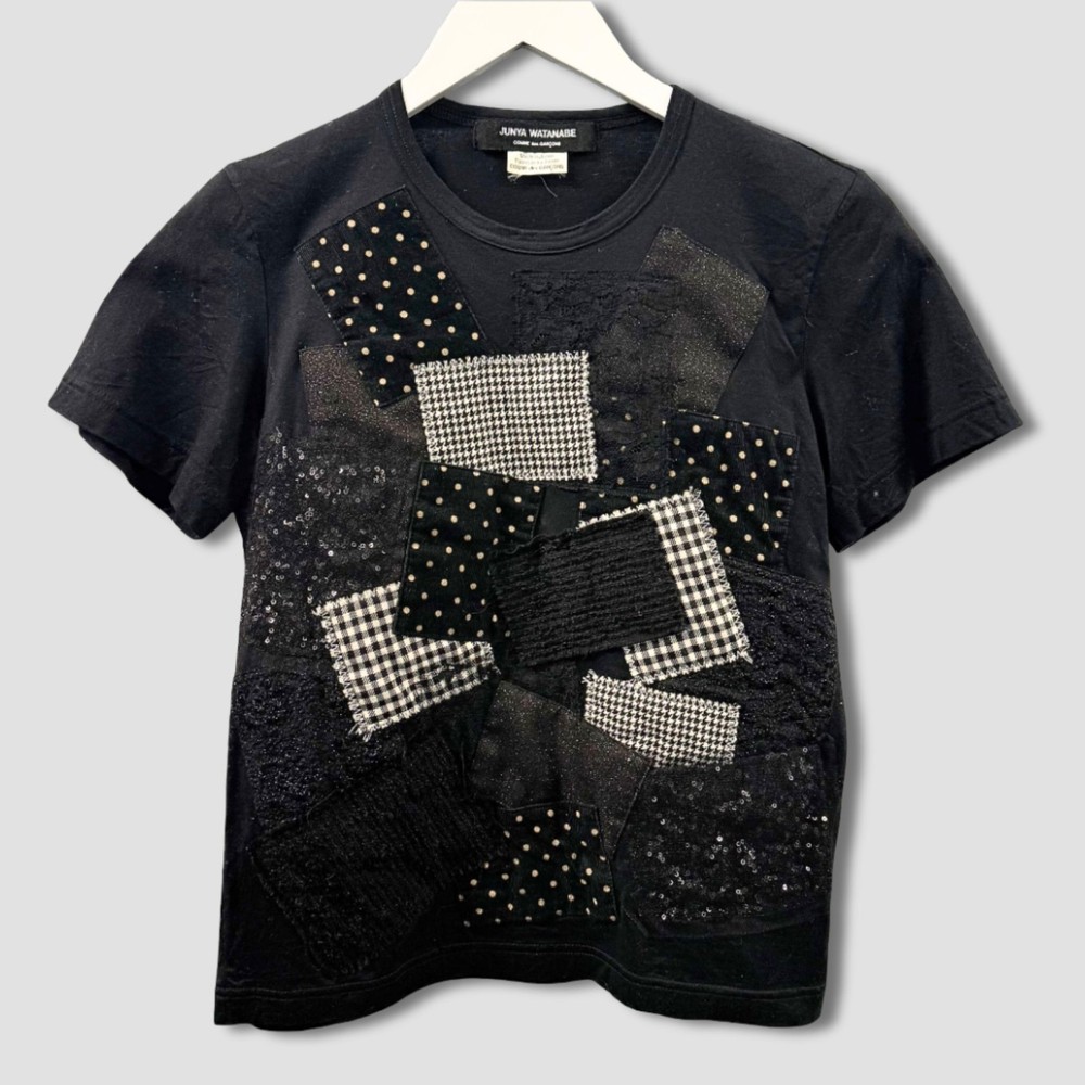 JUNYA WATANABE x COMME des GARCONS Black Patchwork Cotton Blend T-shirt S