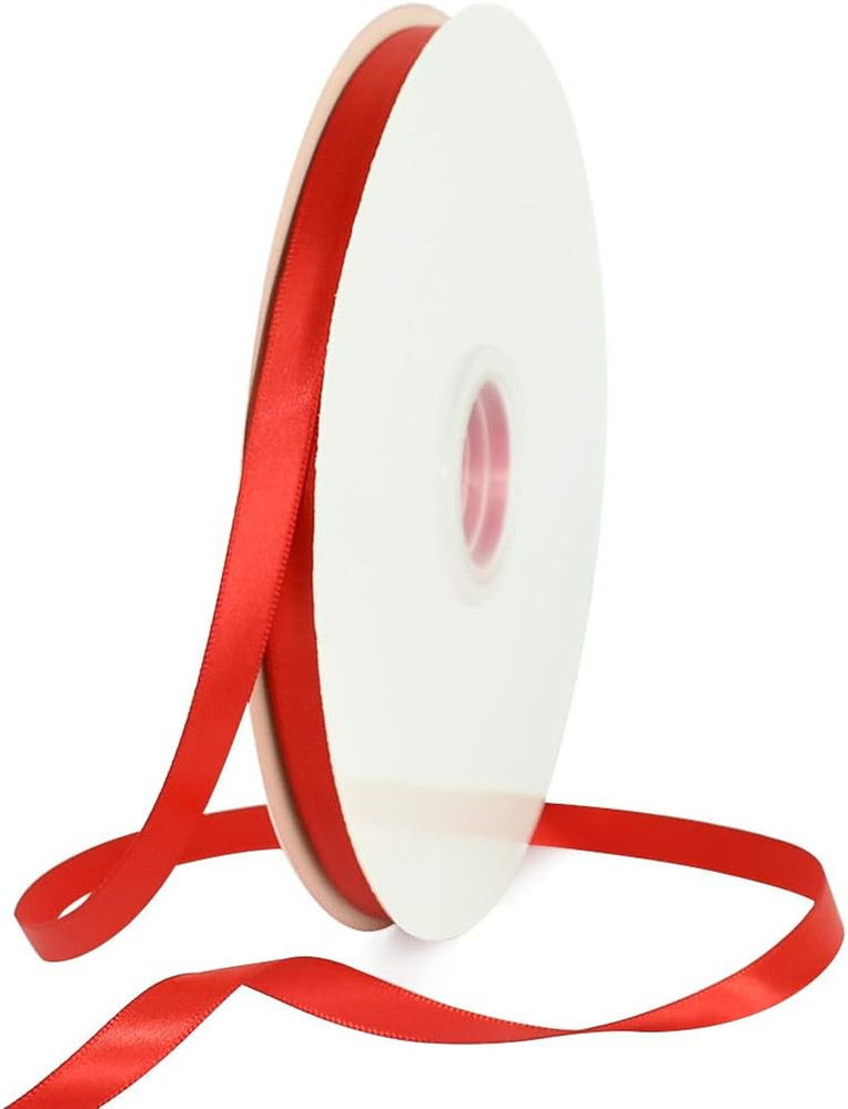 3/8 Inch X 100Yds Red Satin Ribbon Thin Solid Fabric Ribbons Roll for Gift Wrapp