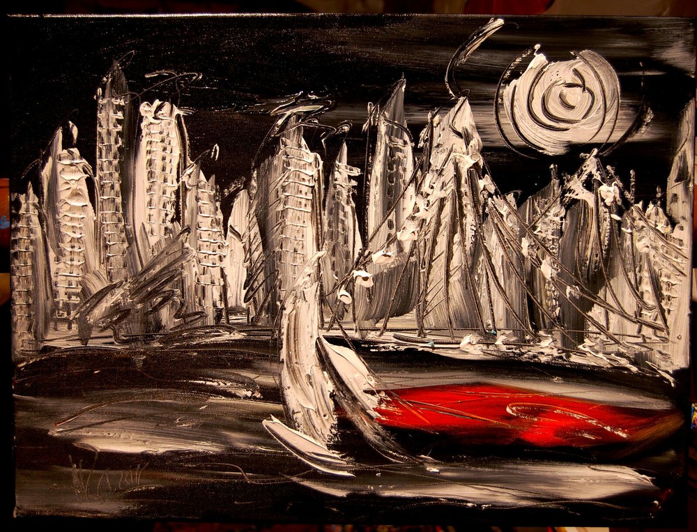 Cityscape SUN  painting Mark Kazav Original Painting no reserve STRETCHED NETH
