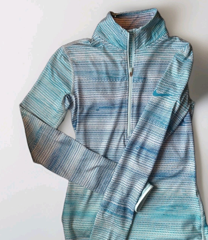 Nike Dri-Fit Blue Striped Long Sleeve Base Layer Running Pullover Top Women’s SM