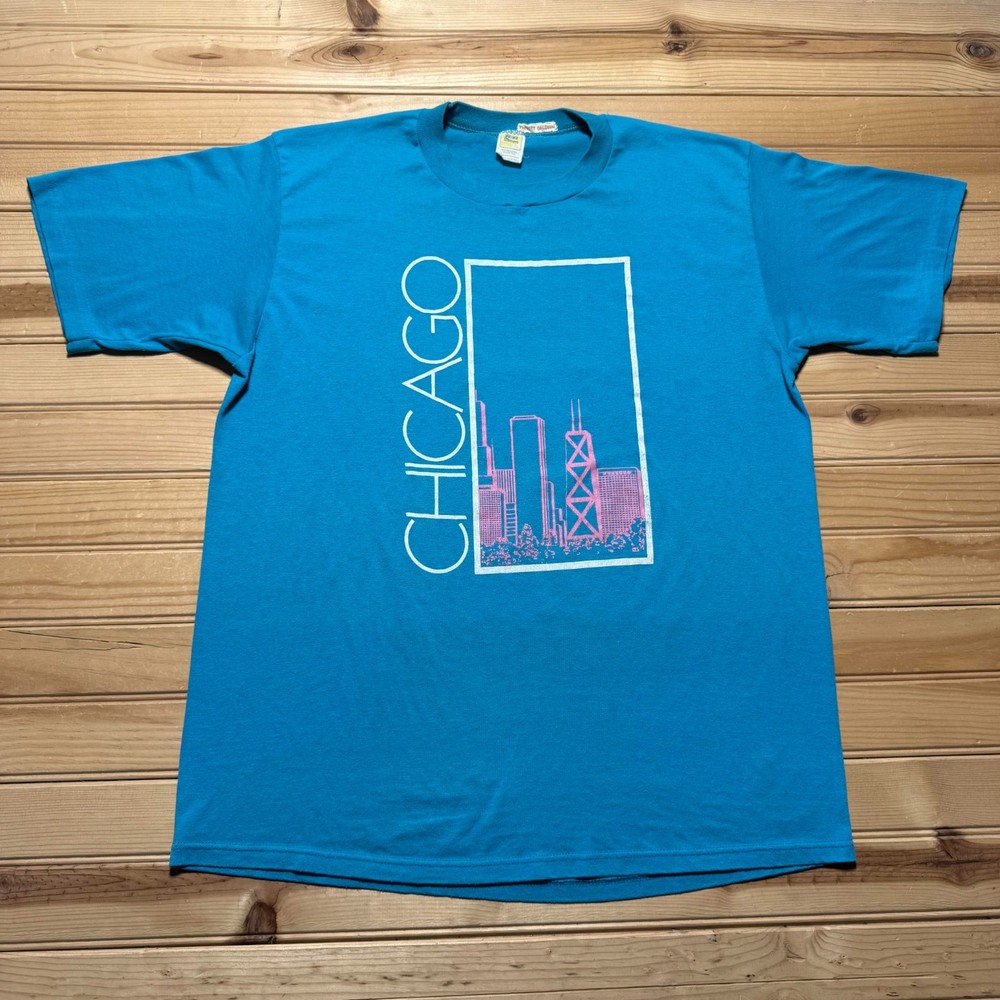 Vintage 80s Chicago Skyline Single Stitch Graphic Tourist Souvenir T-Shirt XL