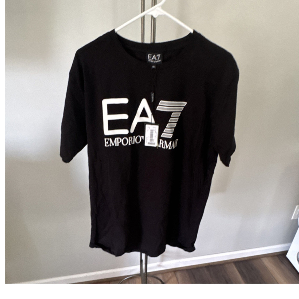 EA7 Emporio Armani Black Cotton Men's Short Sleeve Crew Neck Logo T-Shirt XXL