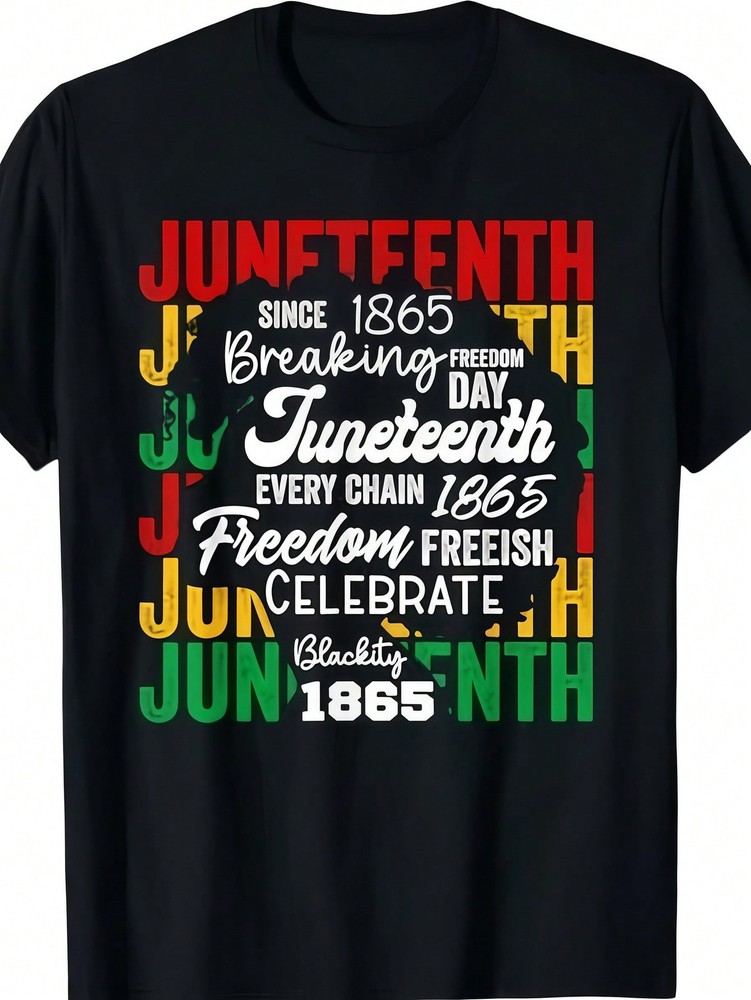 Juneteenth Mens Clothes Freedom Day Print Black TShirt,Casual Crew Neck Tshirt