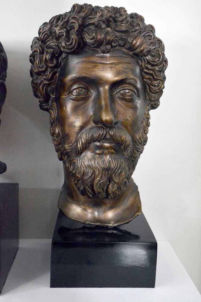 Marcus Aurelius Roman Emperor bust on base Museum Replica Reproduction