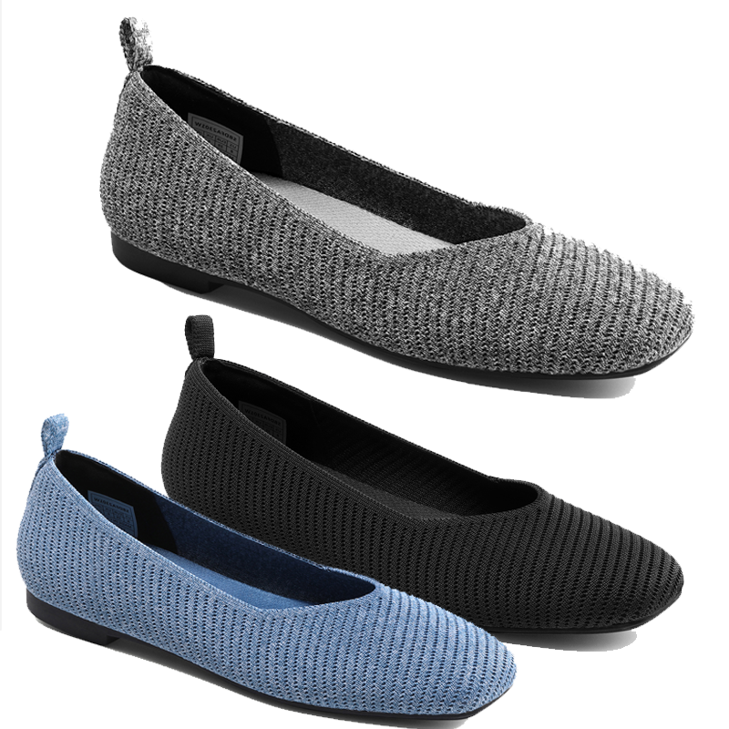 Women Comfortable Knit Flats Square Toe Casual Slip On Flat Shoes