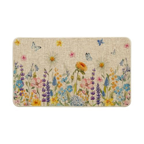 Floral Flowers Butterfly Daisy Lavender Spring Doormat, Seasonal Summer Home